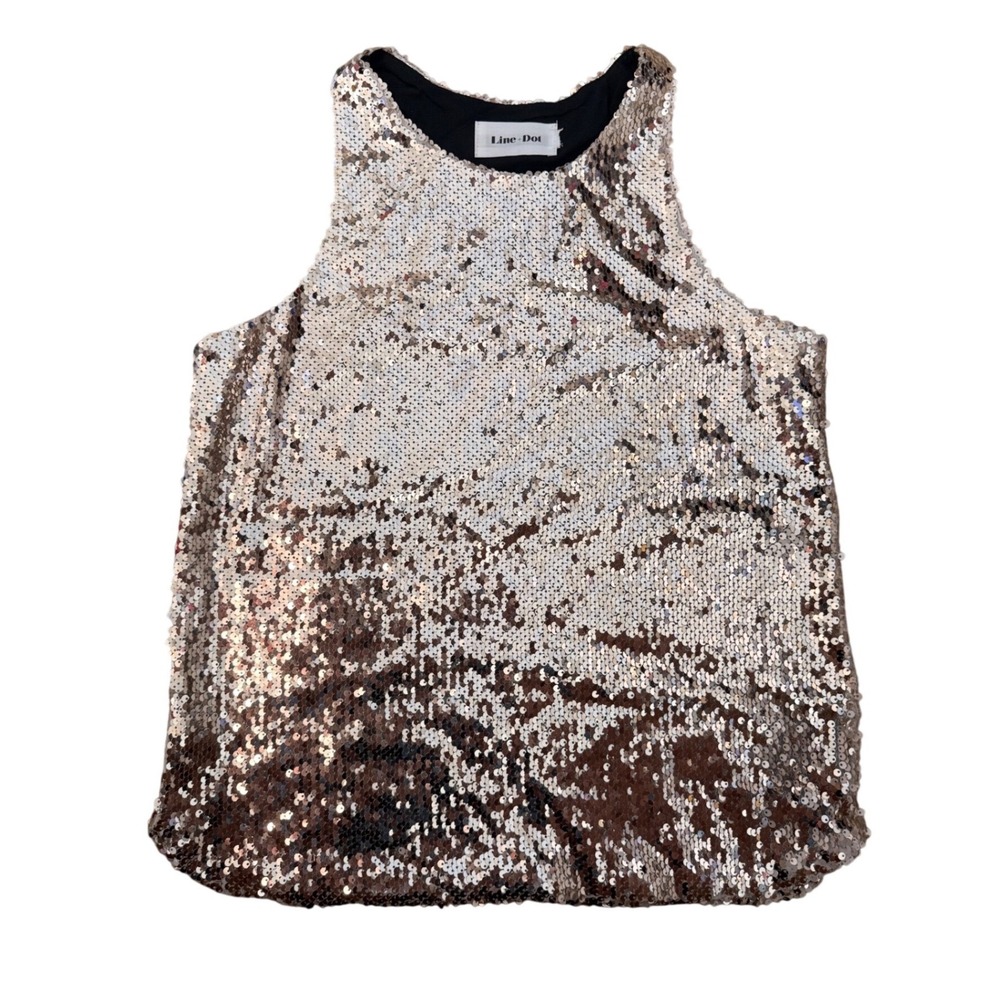 Line Dot Rose Gold Champagne Sequin Sleeveless Racerback Top Metallic Party Tank